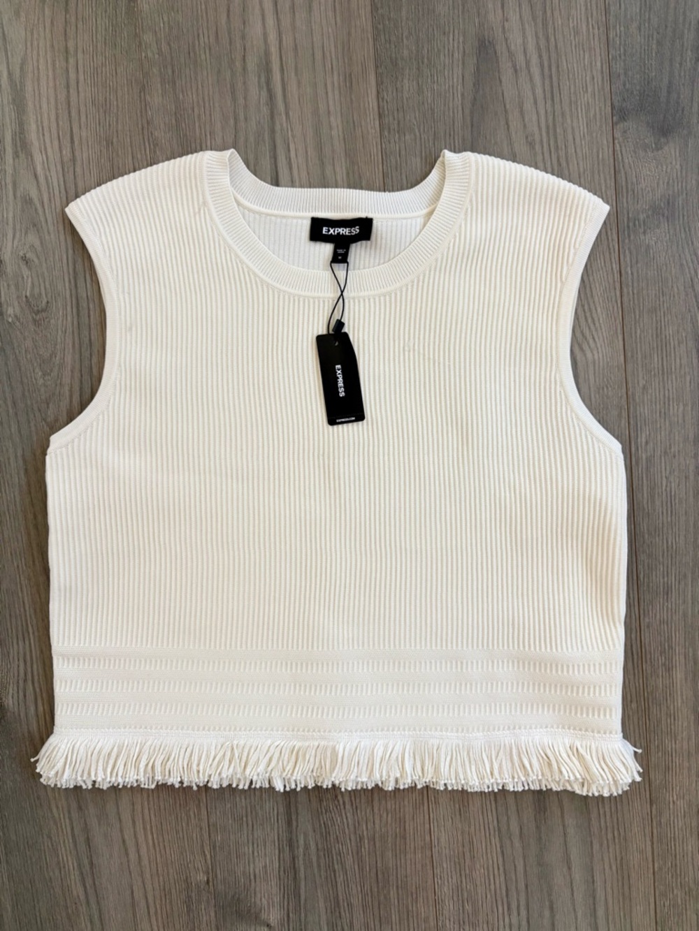 NWT Express Fringe Trim Textured Knit Sleeveless Sweater Tank Medium Stretch
